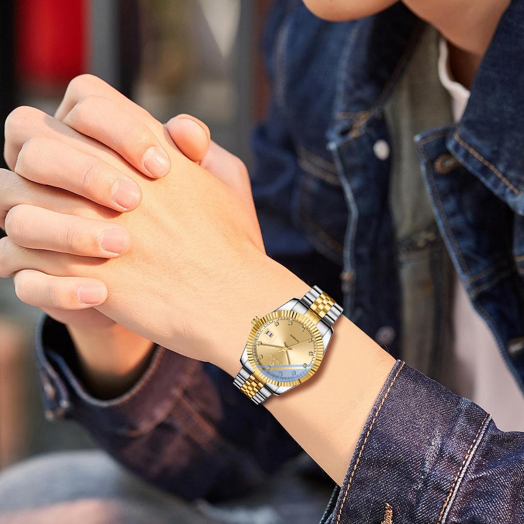 Orologio Impermeabile Automatico in Acciaio Inossidabile con Analogico Semplice Casual Business Accessorio di Moda Regalo Perfetto per e Giorno Diamanti da Uomo, Display,