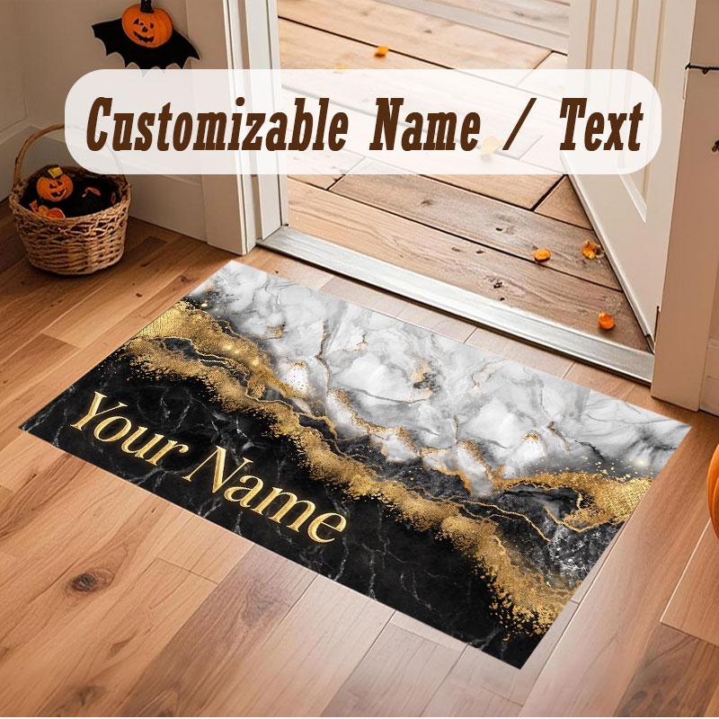 Abstract Geometric Theme Crystal Velvet Floor Rug Personalized Custom Name Text Warm Carpet Home Decoration