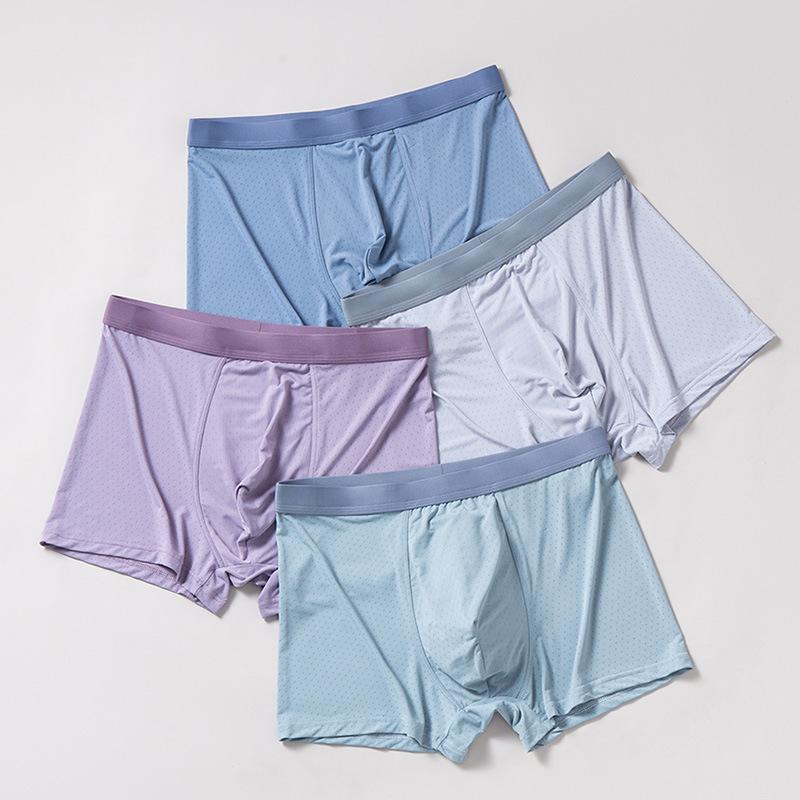 4pcs Plus-size Men's Summer Ice Silk Non-mark Breathable Mid Waist Flat Angle Briefs