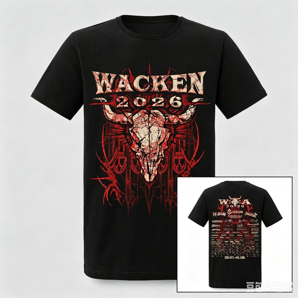 Maglietta Lineup Festival Wacken 2026 Merchandising Band Heavy Metal Unisex Casual Cotone Manica Corta Grafica
