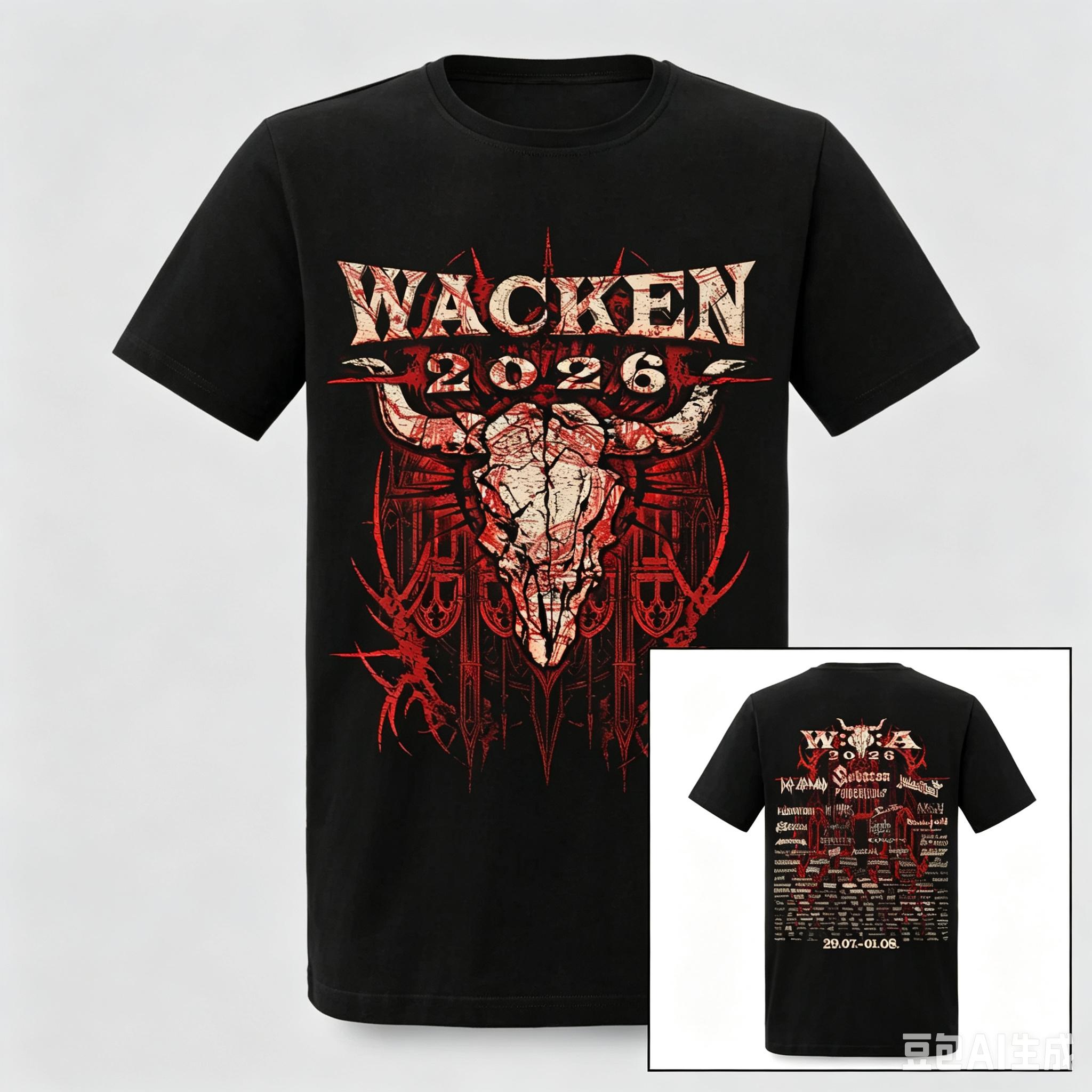 Футболка с lineup-ом фестиваля Wacken 2026 Мерч хэви-метал группы Унисекс Повседневная Хлопковая С коротким рукавом С графическим принтом S