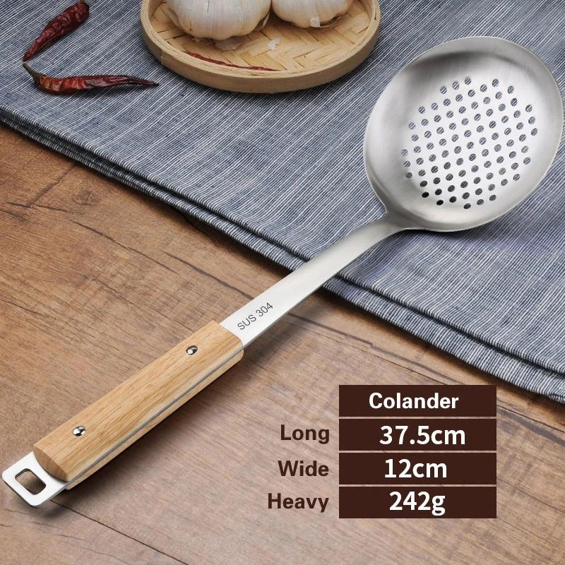 Wooden Handle Wok Spatula 304 Stainless steel spatula cooking Utensils spoon long handle Large Size turner Fried Steak Shovel