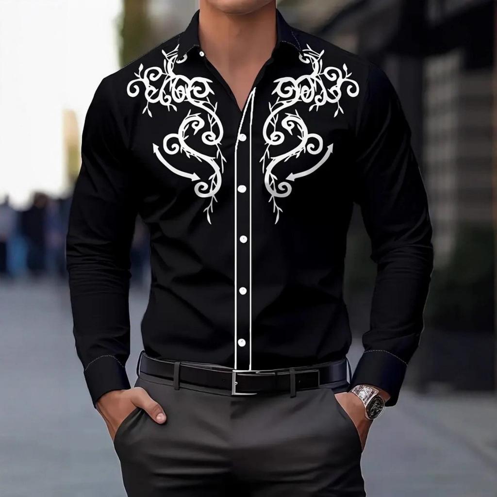 Must-have Stylish Long-sleeve Shirt with Unique Decorative Patterns, Versatile for Any Occasion.