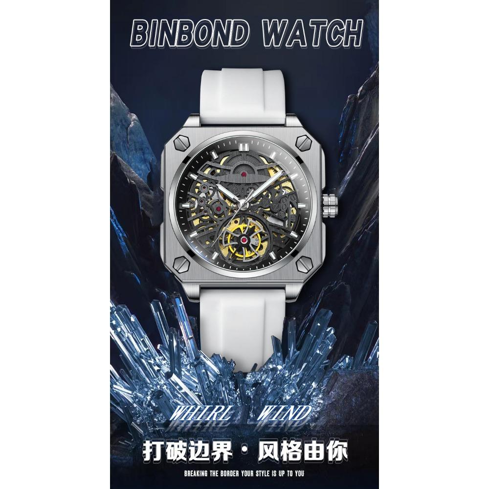 High-End Herrenuhr Skelett Mechanische Uhr Luxus Quadratisch Edelstahlarmband Automatisch Selbstaufziehend Wasserdicht Lumin