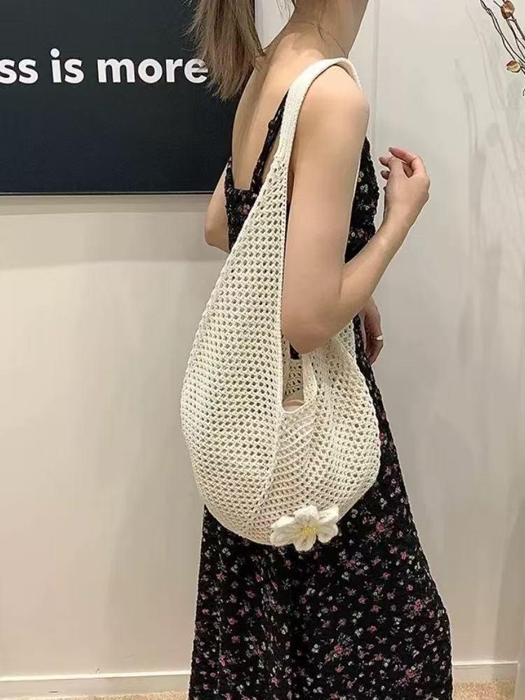 2025 New Stylish Women's Woven Knit Beach Bag - Hollow Single Shoulder Design