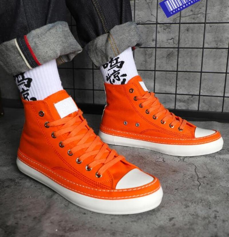 Men's High Top Canvas Shoes Black White Men Casual Sneakers Fashion Lace-up Vulcanize Shoes Cool Street Sports Brand Flats
