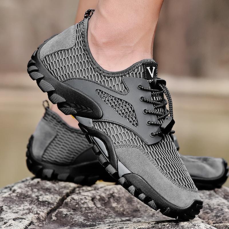 Men's Mesh Summer Casual Hiking Soft Soled River Tracing Water Sports Breathable Anti Slip Flat Bottomed Beach Walking Shoes