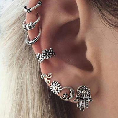 Boho Retro Ohrstecker Europa Achtteiliges Set mit Sonne und Mond Ohrringen
