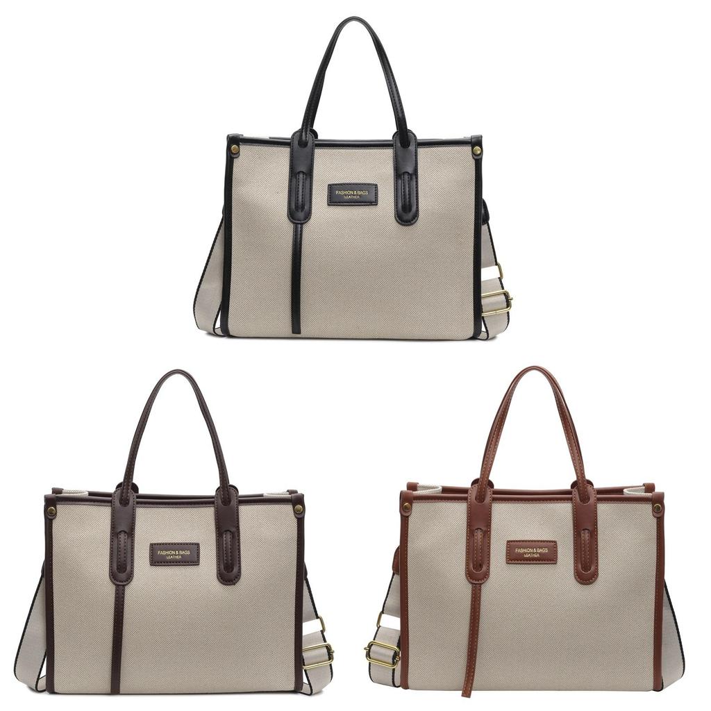 Canvas Tote Bag For Women With Pu Material And Stitching Detail For Daily Use