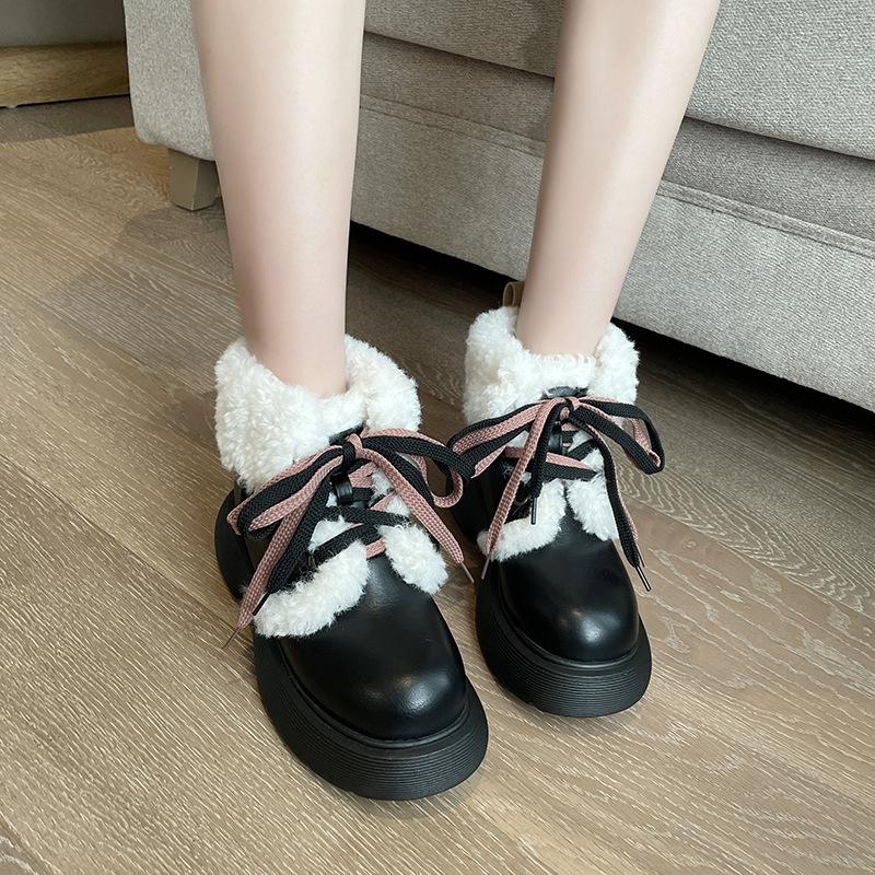 

Women Autumn Winter New Platform Shoes Height Increasing Plush Warm White Snow Boots Versatile Ankle Boots Botas Mujer 40