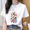 Korean Style Women's Floral Printed Short Sleeve T-Shirt, Round Neck, Casual Fashion for Youth