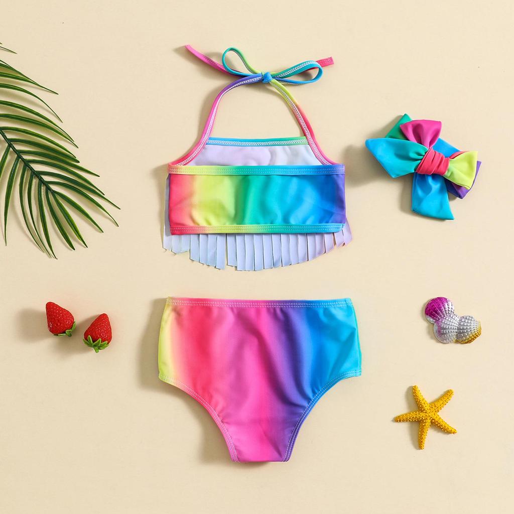 Exclusive Girl's Tassel Bikini Set & Headband - 3-Piece Swimsuit Set