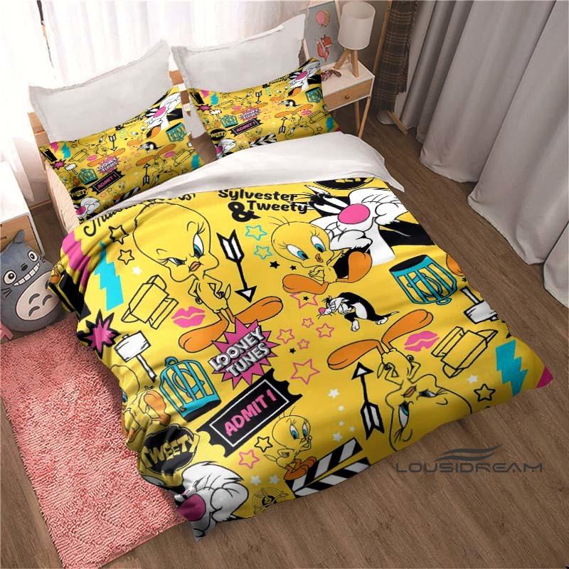 3D Printed Kawaii Tweety Bird Bedding Set, Printed Single Duvet Cover and Pillowcase 3-Piece Set, Children's and Adult Sizes