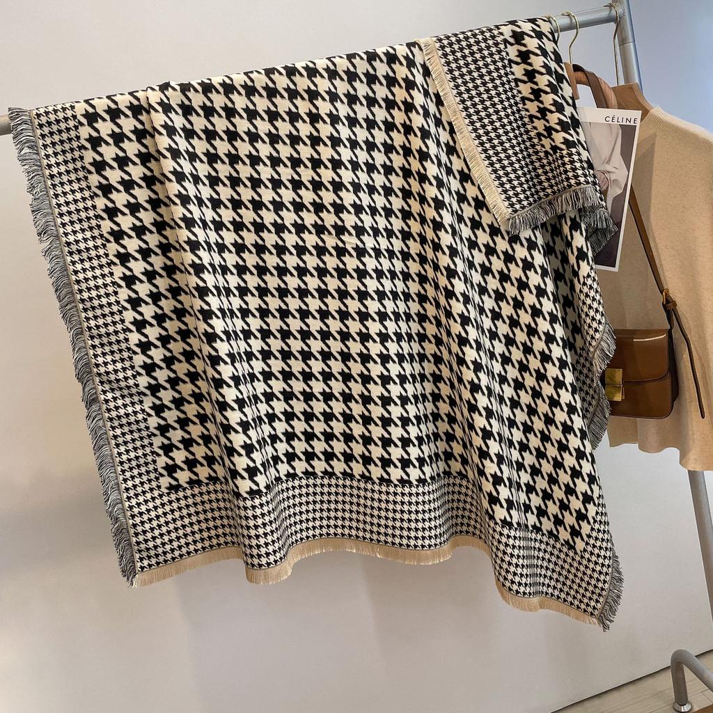 Swing And Winter Bird Grid Scarf Women'S Style Imitation Cashmere Scarf Thickened Air-Conditioned Room Warm Shawl Cape
