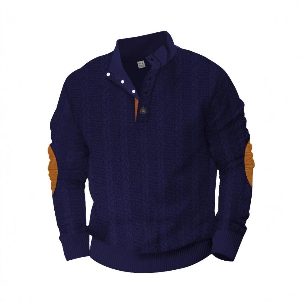 Frühling/Herbst Schwergewicht Jacquard Herren Button-Down Stehkragen Patchwork Henley Langarm Casual Sweatshirt