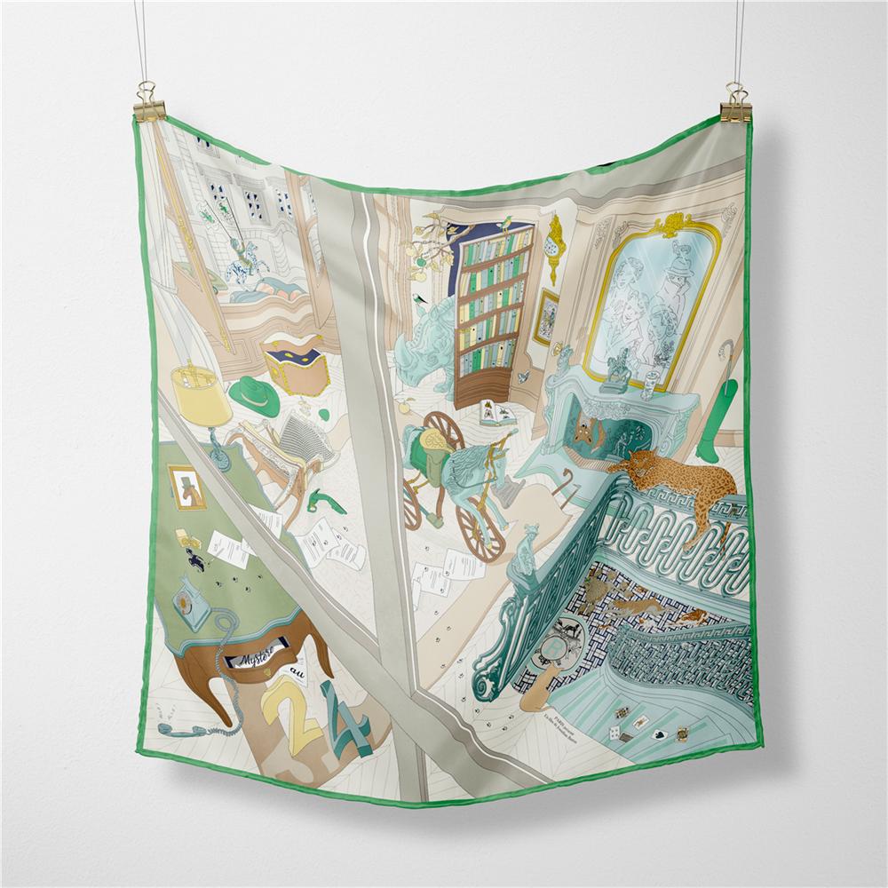 Twill Silk Scarf Woman Mystery of 24 Print Square Scarves Wraps Bandana Small Hijab Silk Foulards Tie Headband Neckerchief 53CM