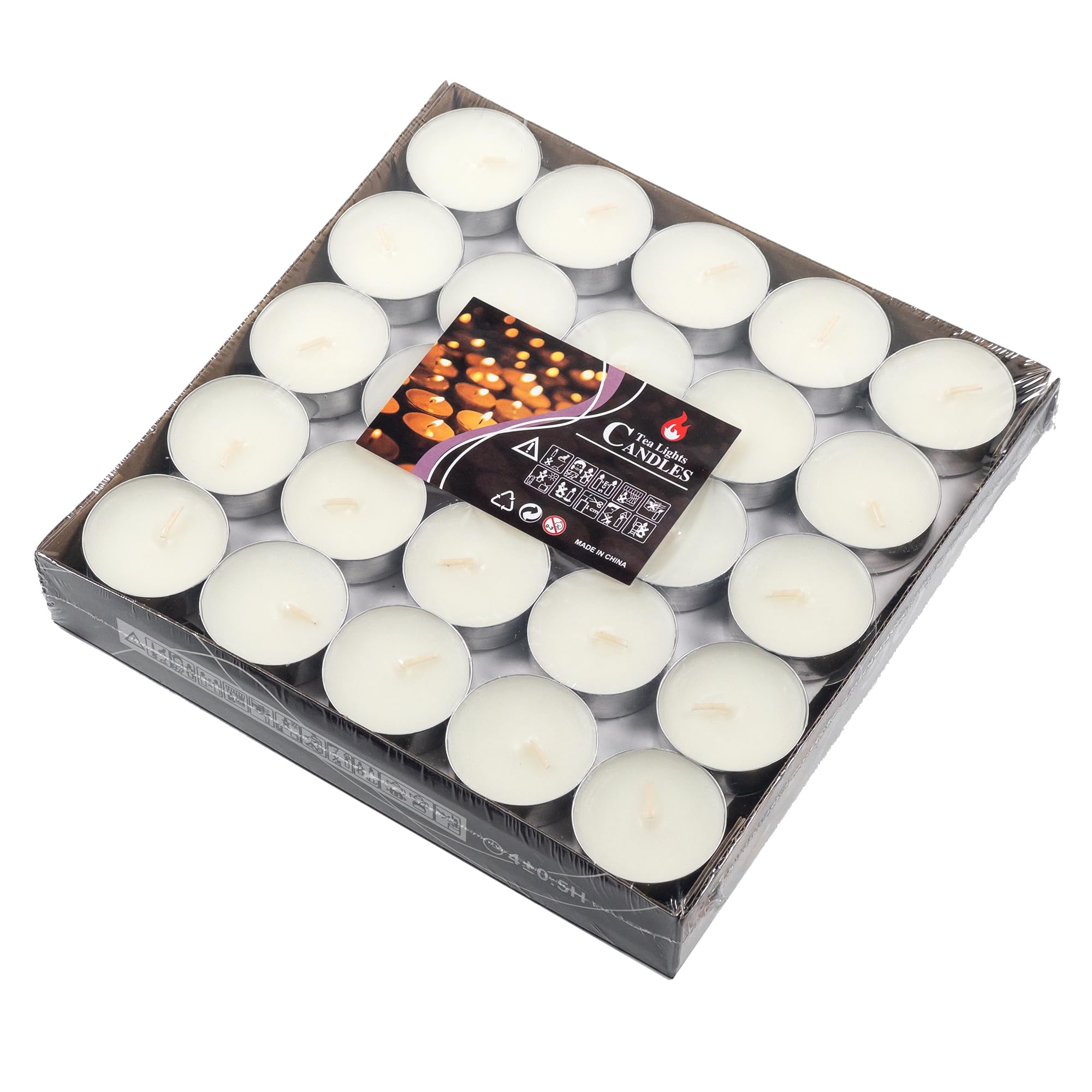 

HIDERME Tealight Candles, 50 Candles, Aluminum Cup, Unscented, Round, 14mm Tall, 38mm Diameter (White)