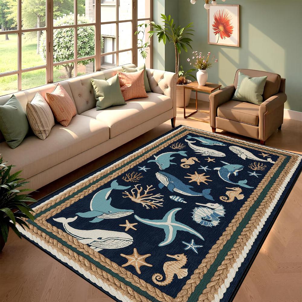 

Cartoon Fish Print Carpet Mat Ocean Series Living Room Kitchen Decorative Floor Mat Blue Artistic Home Decoration Carpet 40x60cm