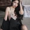 Sexy pajamas women's ice silk thin summer with chest pad lace suspender nightdress two-piece loungewear available