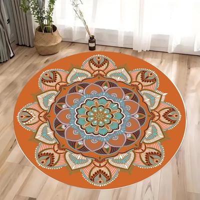 Round Mandala Pattern Area Rug Boho Art Style Mat Non Slip Stain Resistant Soft Comfortable for Living Room Bedroom Home Decor