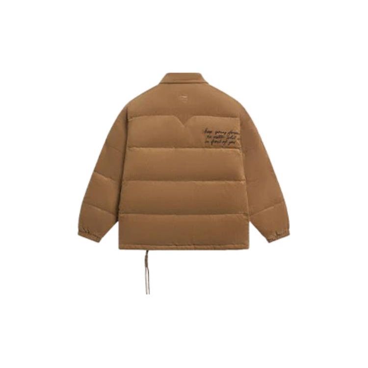 Li Ning Skateboard Series Solid Color Logo Polo Collar Single Breasted Moderate Down Jacket Men Outerwear Brown AYMR539-1