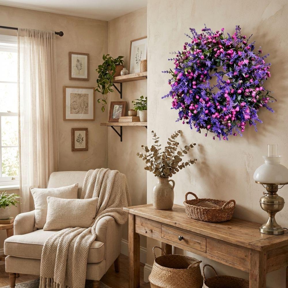 Simulated Plant Lavender Floral Wreath Plastic Front Gate Wreath  Home Decoration