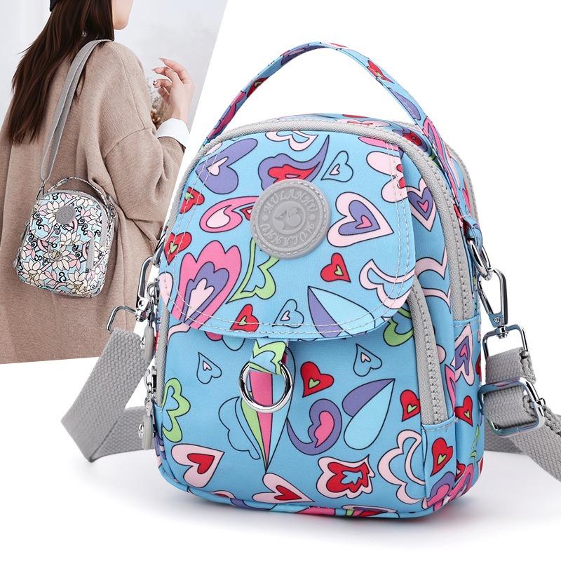 Winter new printed nylon cloth women's bag lightweight shoulder bag casual portable messenger change mobile phone bag