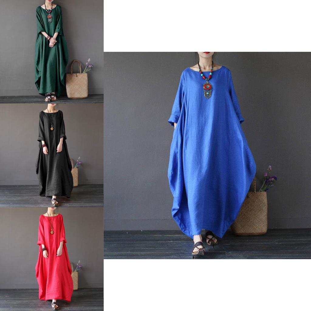 Timeless Design Usa Women Crew Neck Loose Cotton Baggy Maxi Dress Perfect For Summer Occasions