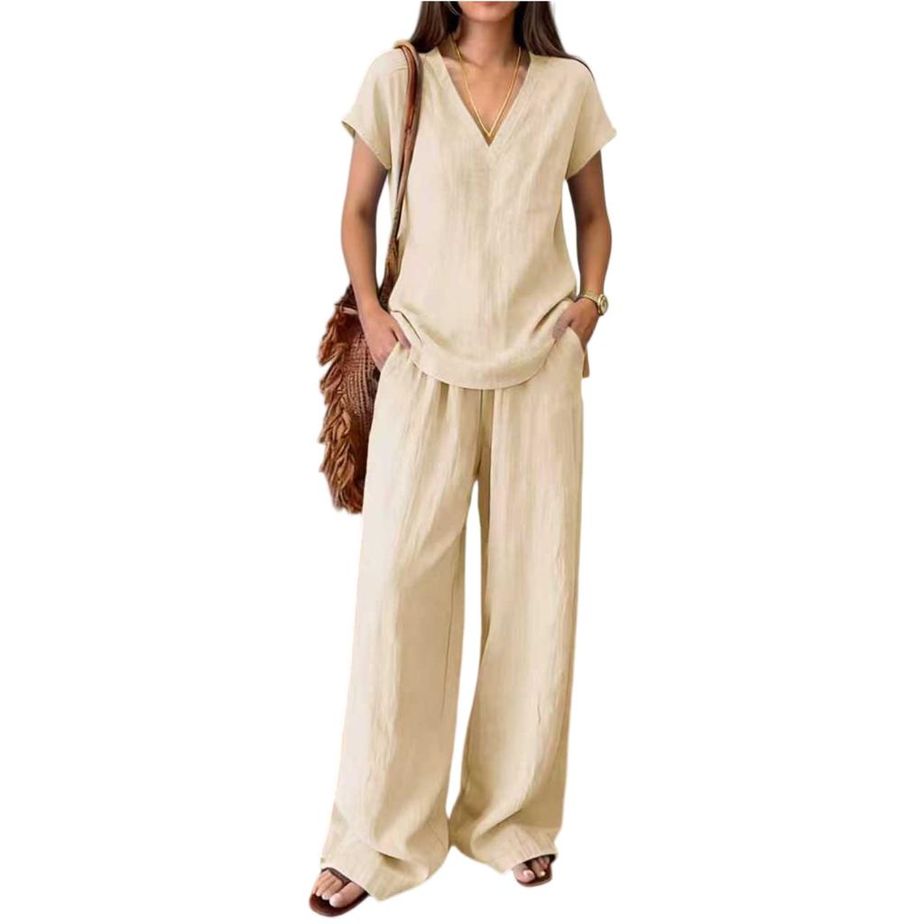 Fashionable And Sexy Women's Spring And Summer Retro Elastic Waist Strap Linen Suit Women's Fashion Color Casual Two-piece Set