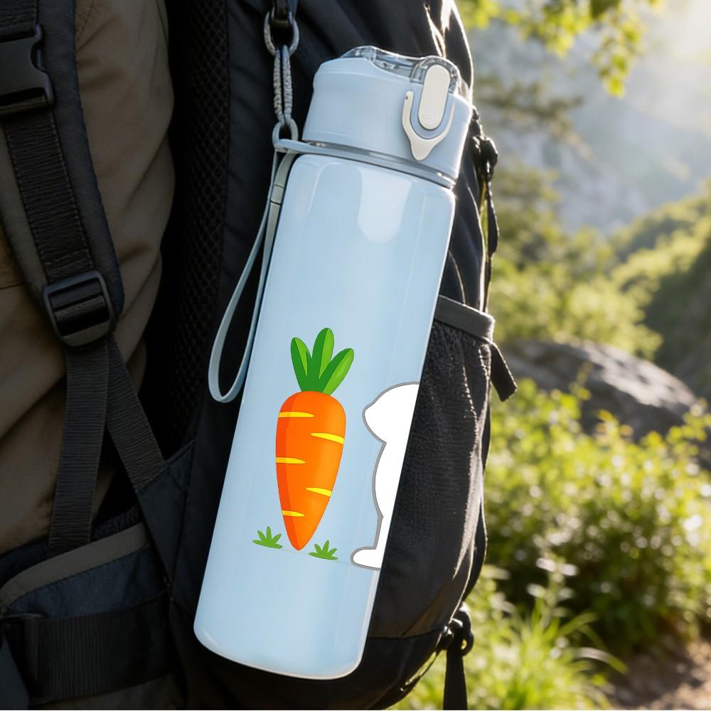 1PC Simple White Bunny Carrot 750ml Color Plastic Sports Water Bottle Leakproof Flip Straw Lid Suitable for Sports Office Home Use