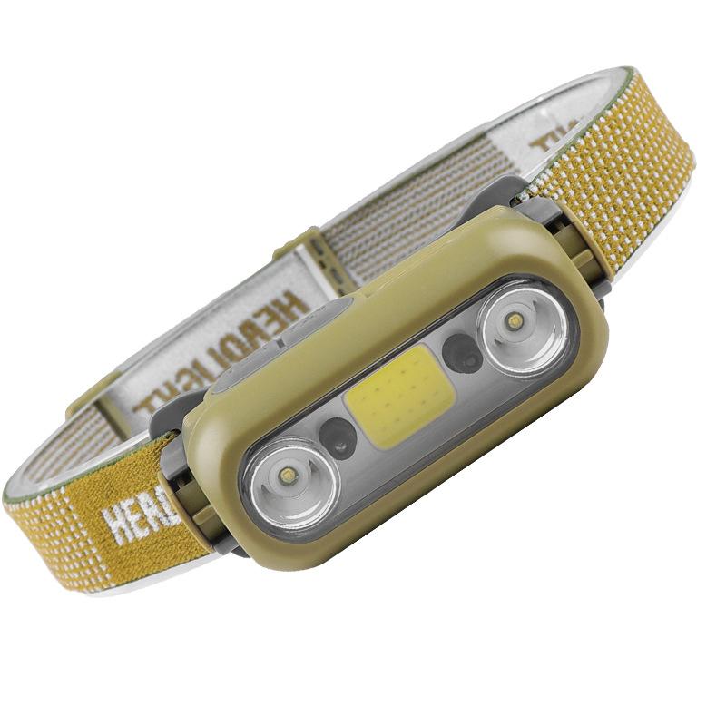 

XPE + COB Sensor LED Headlamp USB Rechargeable Lightweight Headlight for Outdoor Running Cycling Camping Army Green