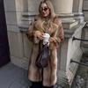 Cappotto Lungo da Donna in Finta Pelliccia di Volpe con Bavero a Tacca Stile Streetwear Taglie Forti S-XXL