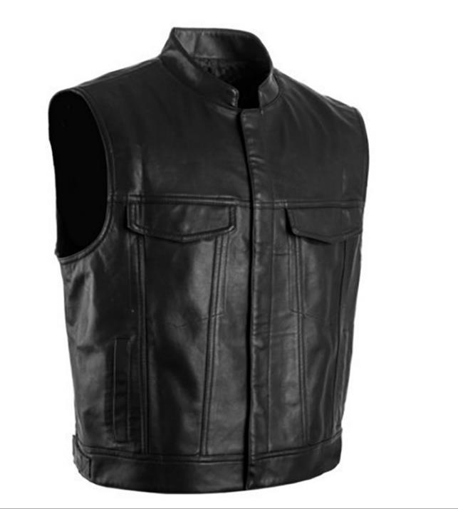 

Мужской кожаный жилет большого размера с черепом XL чёрный