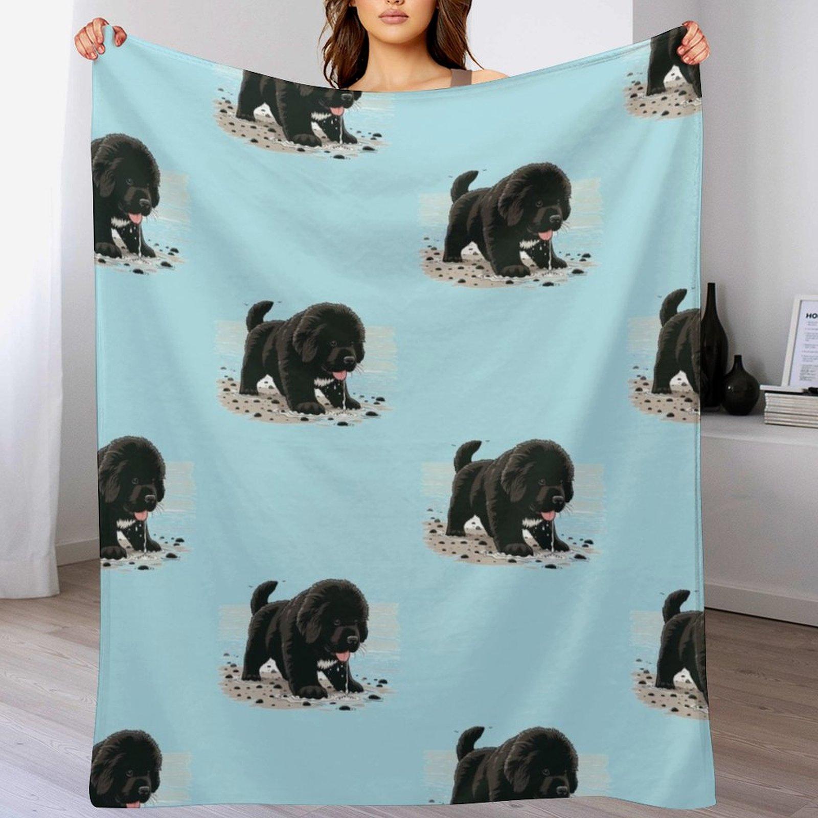Newfie Puppy at the Beach Throw Blanket Spring Fall Cozy Throw Blanket for Couch 102x76cm(40x30in)