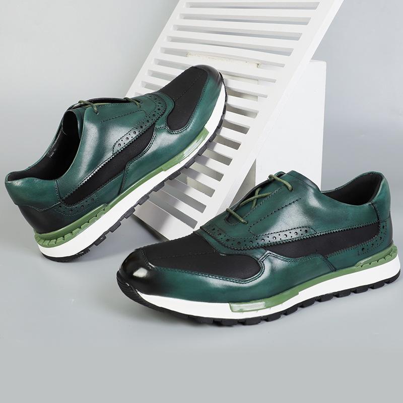 Brand Design Men's Sneakers Real Leather and Cloth Patchwork Lace Up Brown Brogue Oxford Casual Dress Shoes for Men