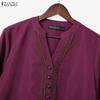 ZANZEA Women Lace Splice 3/4 Sleeve Casual V-Neck Blouse