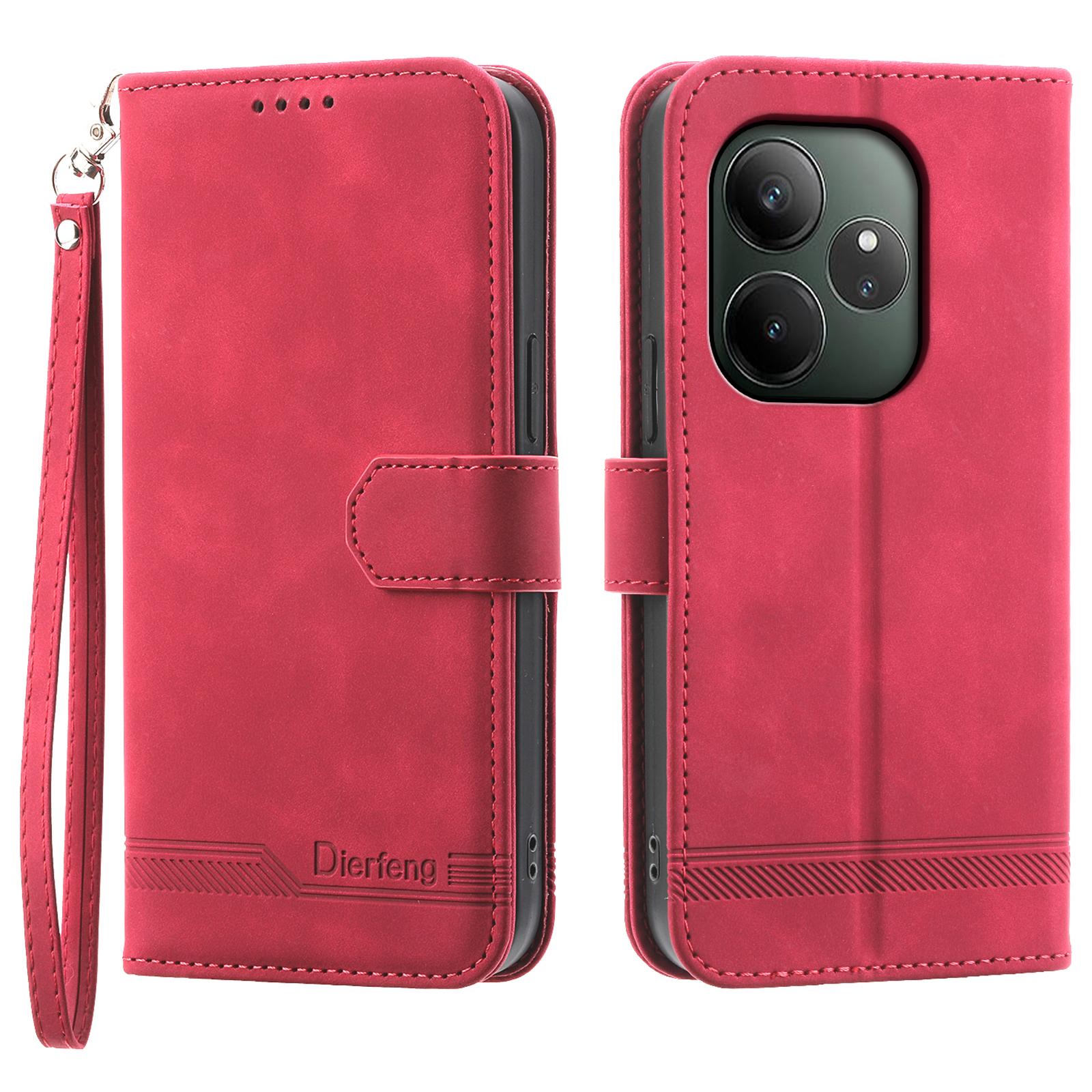 

DIERFENG DF-03 For Realme GT 6 5G Leather Case Lines Imprint Wallet Phone Cover F