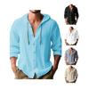 Men's Cotton Linen Shirts Long Sleeve Hooded Cardigan T-shirt Men's Blouse Summer Autumn Sweatshirts Hawaiian Beach Shirts