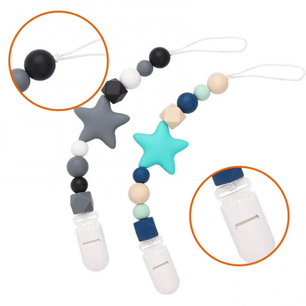 2PCS Silicone Pacifier Clips for Babies Infant Star Pacifier Holder Chain Soft Flexible Binky Clips One Piece Design Pacifier Clip for Most Pacifier
