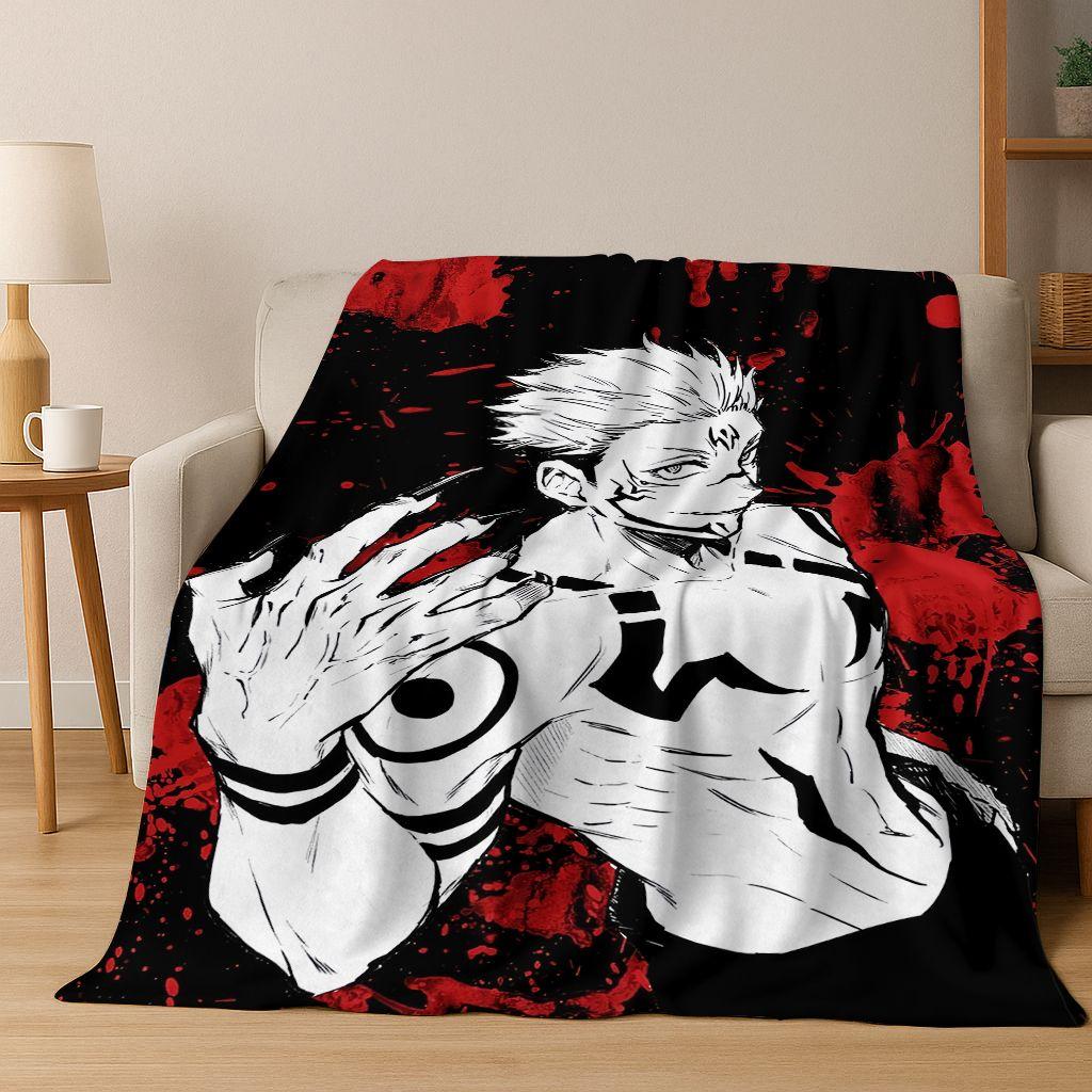 Anime Jujutsu Kaisen Yuji Satoru Cartoon Flanelldecke, Gemütliche Weiche Überwurfdecke für Zuhause Schlafzimmer Bett Sofa Picknick Abdeckung Geschenk Kind