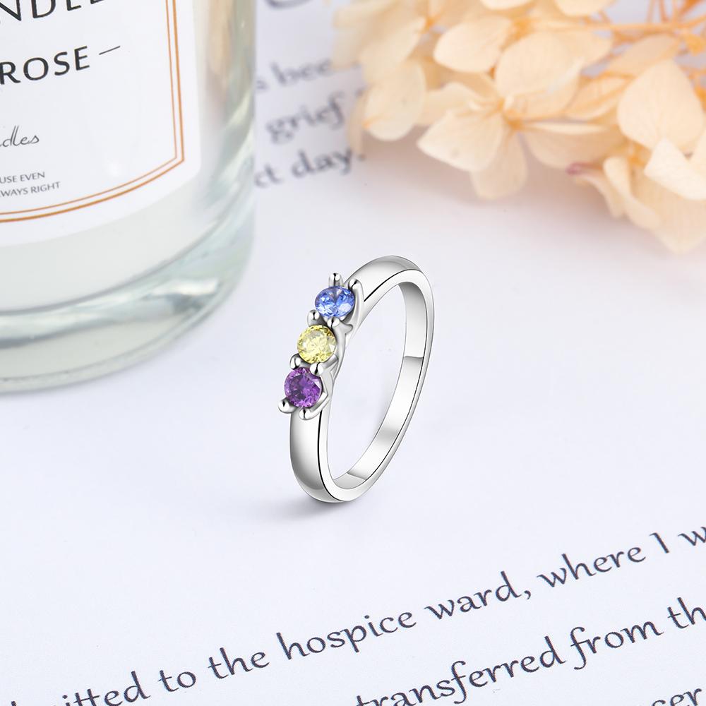 Personalized Rings Women Sterling Silver Color Exquisite Craftsmanship Jewelry Inlay 3 Birthstones Custom Rings Stylish Fashionable Promised