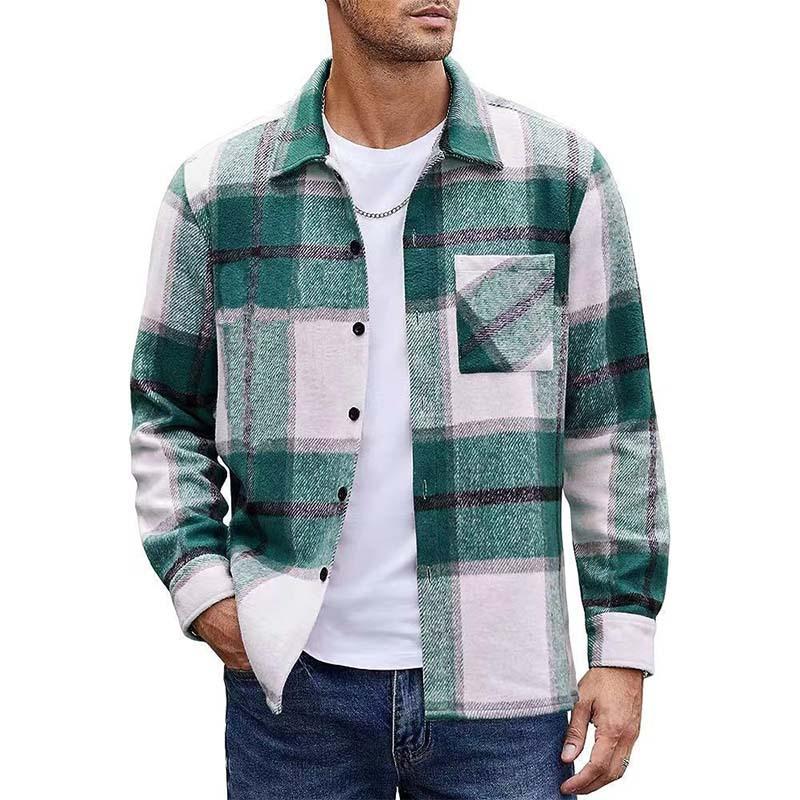 Męska szczotkowana koszula w kratę z długim rękawem Wiosna Jesień Nowa Moda Wszechstronny casualowy top