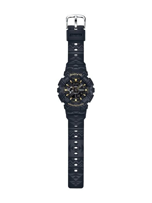 CASIO Baby-G BA-110TP-1A Tribal Quartz Watch, Women's Casual Analog-Digital Design, Black Resin Band, 46.3mm Case