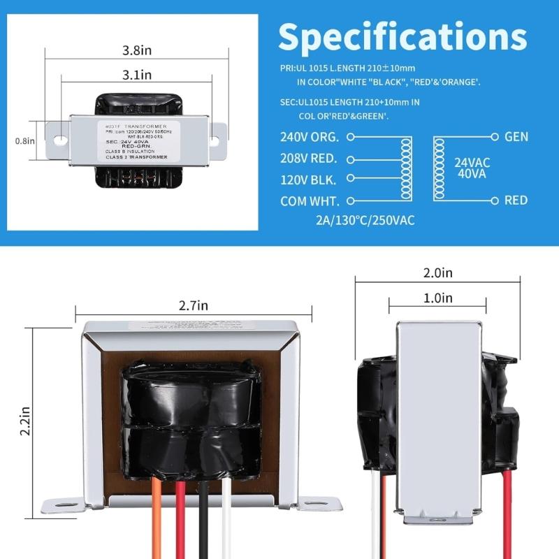 24V Control Voltages Changer 40VA Primary 120, 208, 240V Secondary 24V for HVAC Furnace Isolation Voltages Changer