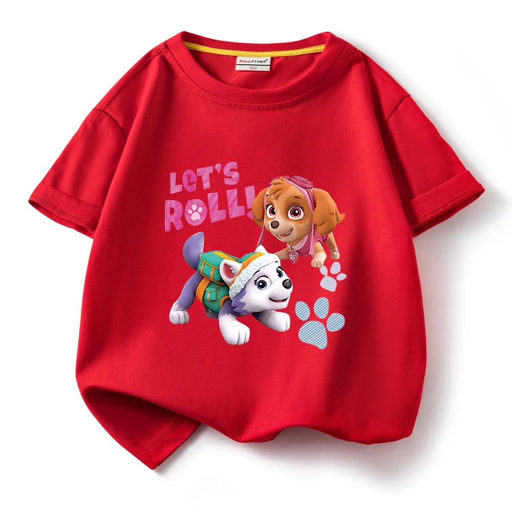 PAW Patrol Girls Cartoon Print Short Sleeve Cotton T-shirt, Round Neck Pullover, Summer New Arrival 90 cm красный