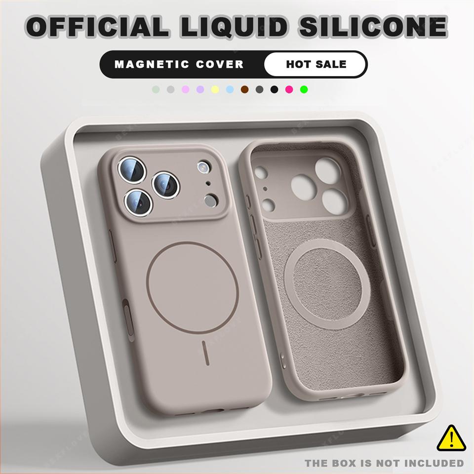 Official Magnetic Phone Case For iPhone 11 12 13 16 17 Pro Max Air 15 14 16 Plus Magsafe Liquid Silicone Charge Protector Cover