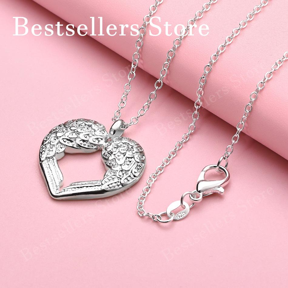 925 Sterling Silver 16-30 Inch Women's Exquisite Feather Heart-shaped Pendant Necklace, Fashionable Wedding Jewelry Accessories