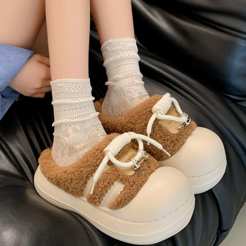 Women's High-Value Thick-Soled Cotton Slippers: Warm, Non-Slip, Fluffy, Height-Boosting for Autumn/Winter