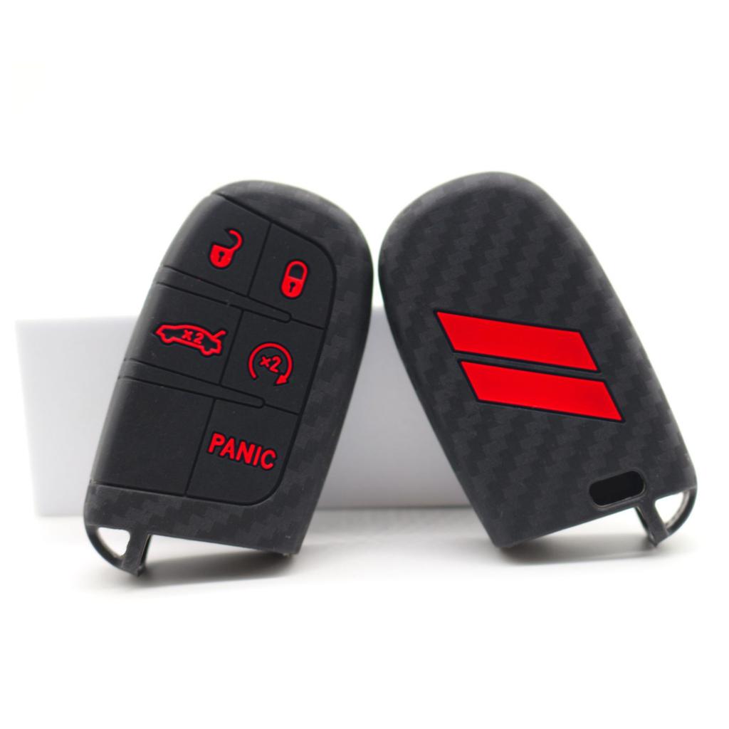Fits For Dodge Key Fob Cover 5 Buttons Silicone Key Case Carbon Fiber Car Key Protector For Chrysler Grand Cherokee Dodge Ram