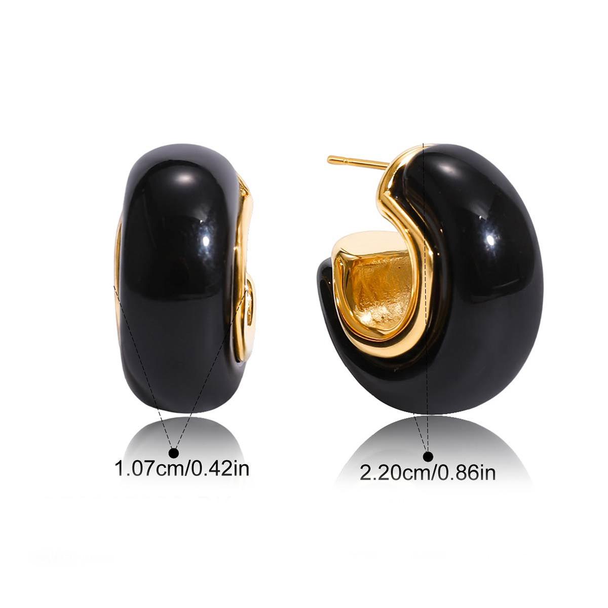 

Stainless Steel Chunky C Hoop Earrings for Women 18K Gold Plated Green Black Resin Vintage U-Shape Statement Party Jewelry Gift чорний